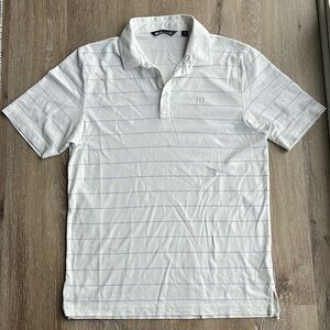 Travis Mathew white and blue striped polo Size M